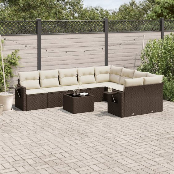 9-tlg. Garten-Sofagarnitur mit Kissen Schwarz Poly Rattan