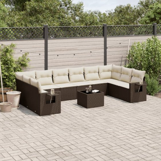 vidaXL 10-tlg. Garten-Sofagarnitur mit Kissen Schwarz Poly Rattan