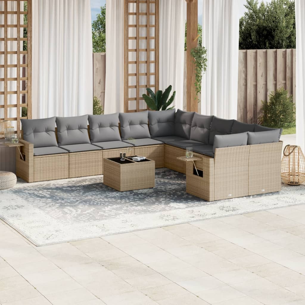 vidaXL 10-tlg. Garten-Sofagarnitur mit Kissen Schwarz Poly Rattan