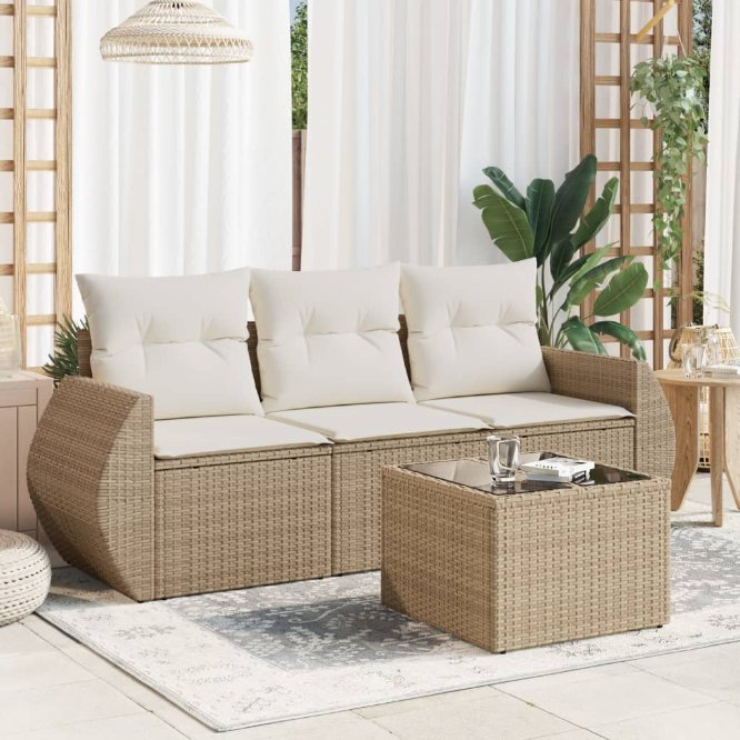 3-tlg. Garten-Sofagarnitur mit Kissen Schwarz Poly Rattan