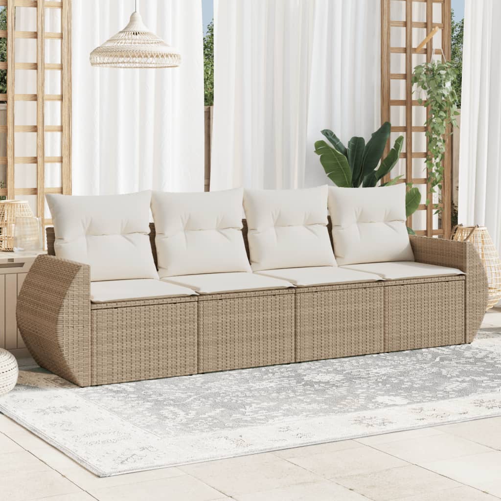 4-tlg. Garten-Sofagarnitur mit Kissen Schwarz Poly Rattan