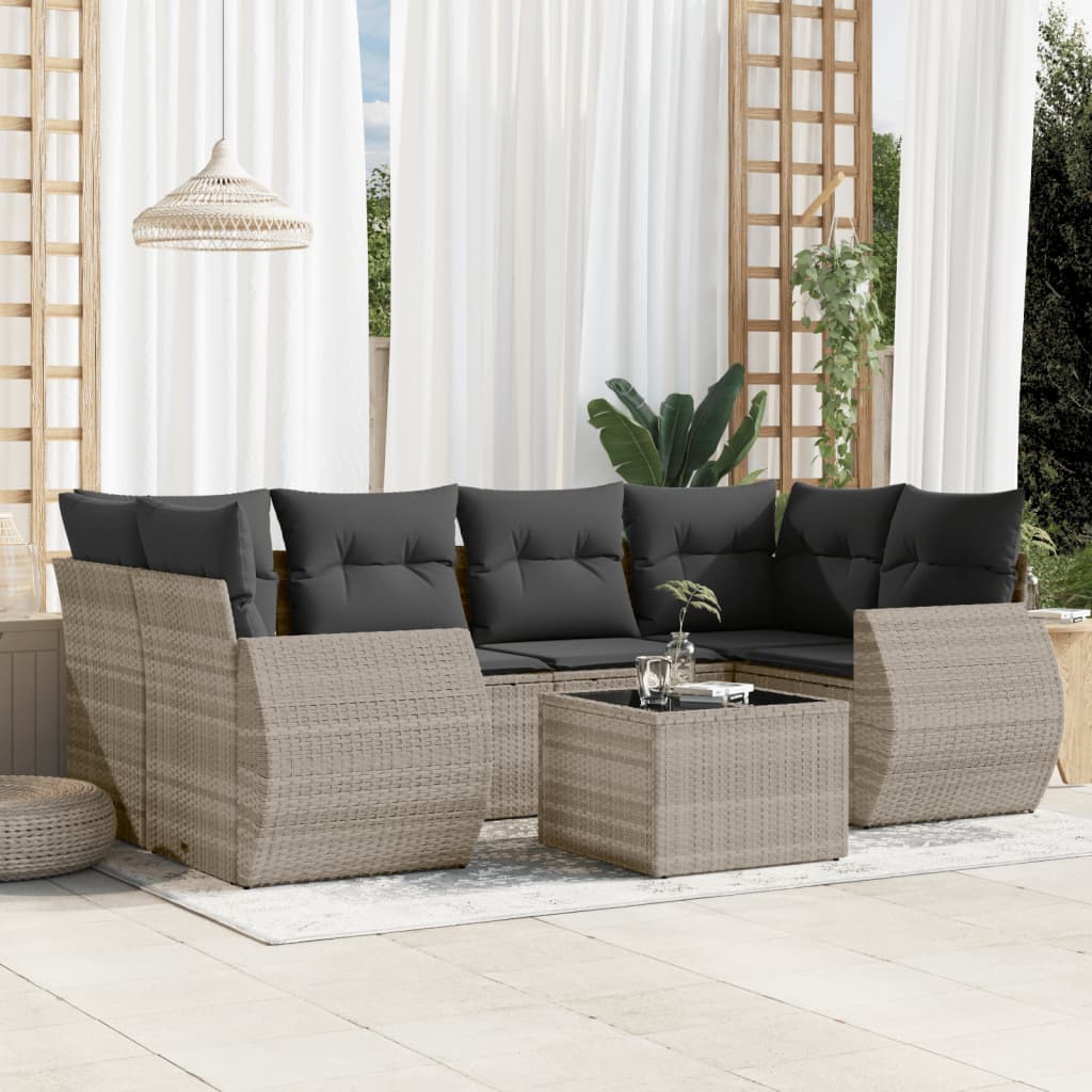 7-tlg. Garten-Sofagarnitur mit Kissen Schwarz Poly Rattan