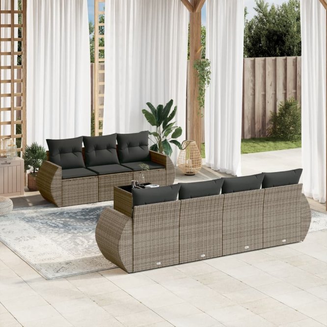 8-tlg. Garten-Sofagarnitur mit Kissen Schwarz Poly Rattan