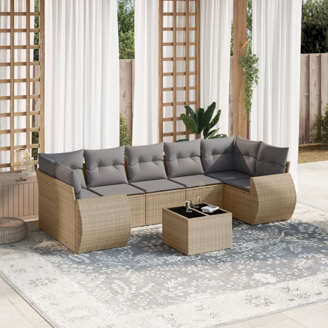 8-tlg. Garten-Sofagarnitur mit Kissen Schwarz Poly Rattan
