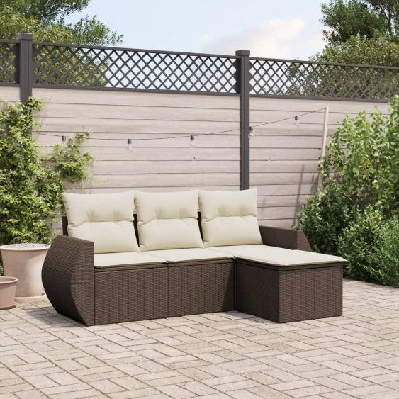 4-tlg. Garten-Sofagarnitur mit Kissen Schwarz Poly Rattan