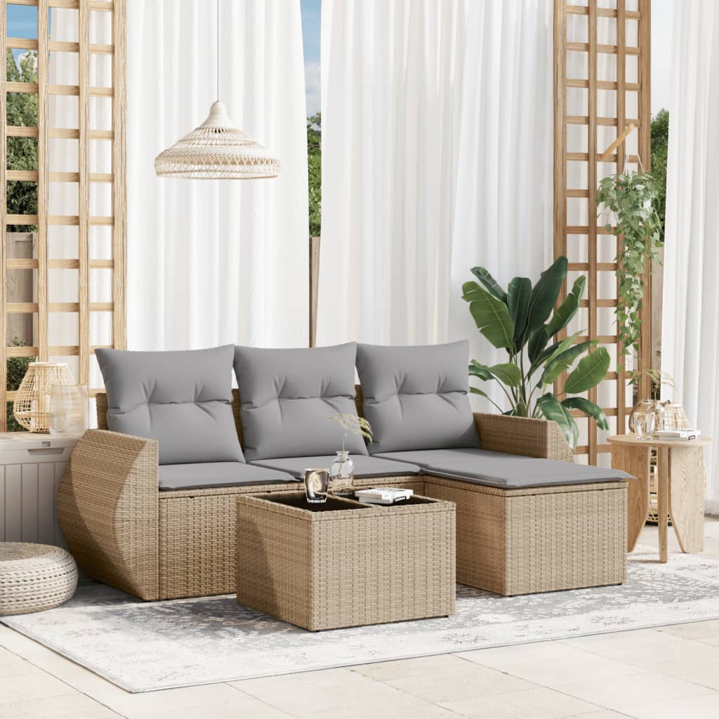 4-tlg. Garten-Sofagarnitur mit Kissen Schwarz Poly Rattan
