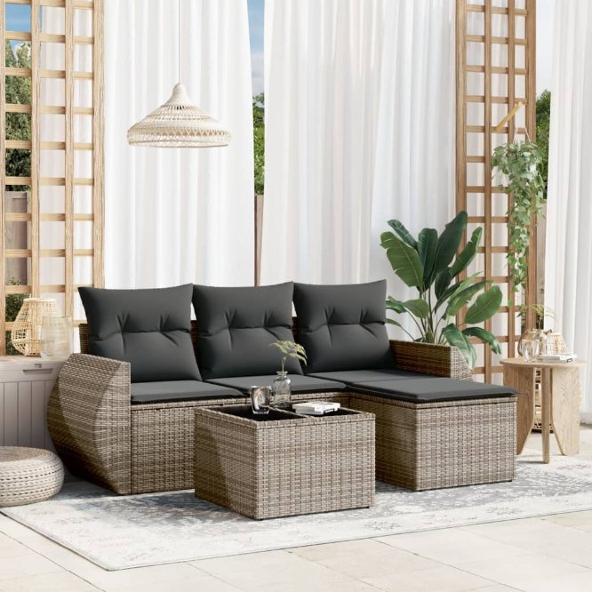 4-tlg. Garten-Sofagarnitur mit Kissen Schwarz Poly Rattan