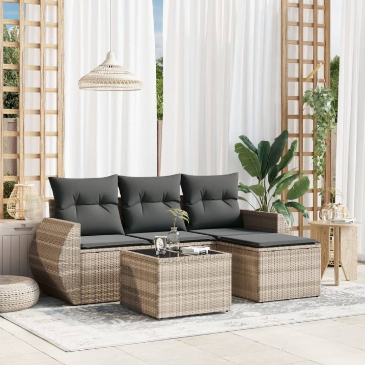 4-tlg. Garten-Sofagarnitur mit Kissen Schwarz Poly Rattan