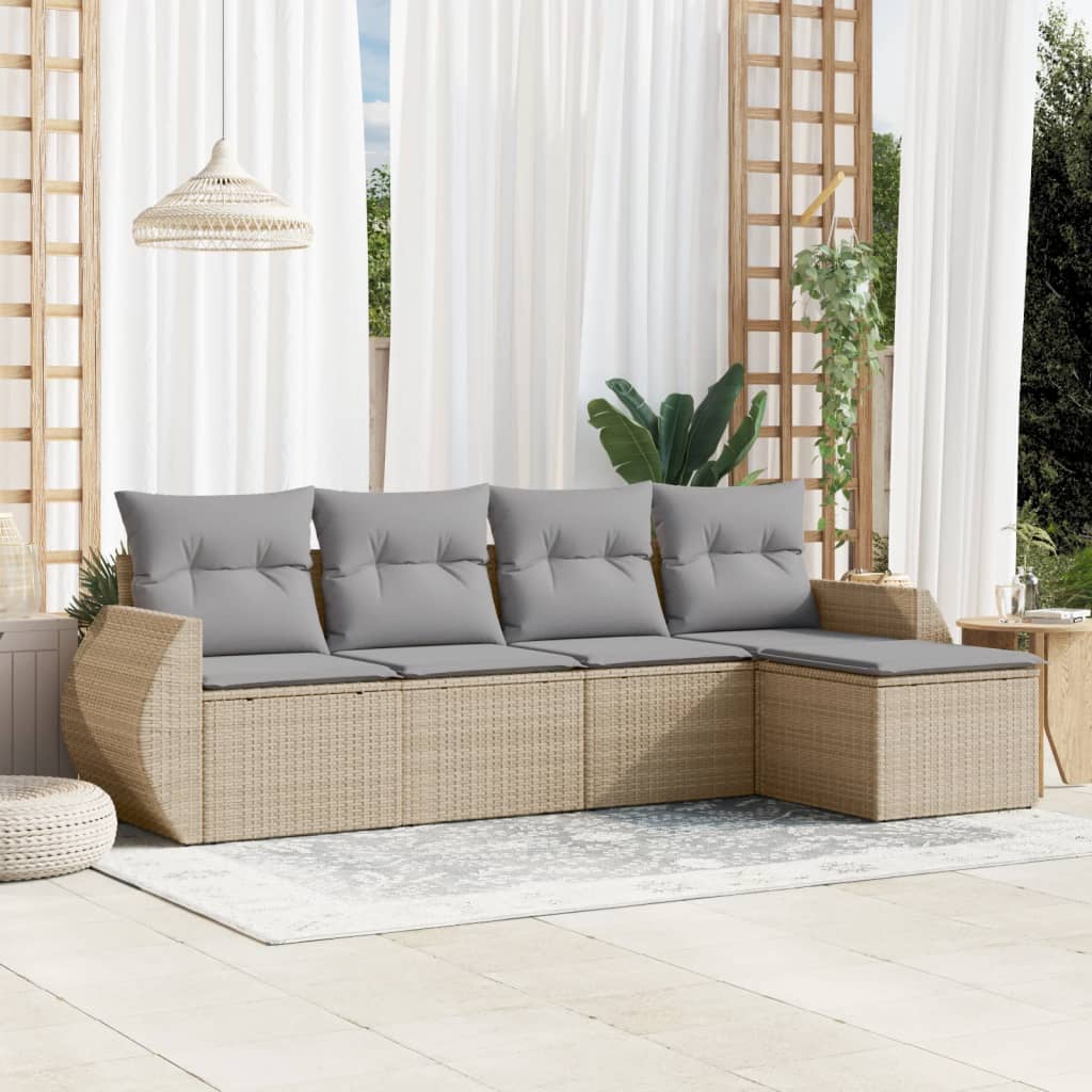 5-tlg. Garten-Sofagarnitur mit Kissen Schwarz Poly Rattan