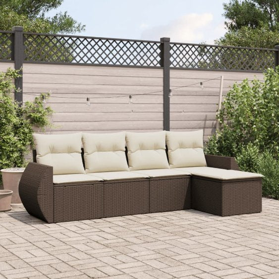 5-tlg. Garten-Sofagarnitur mit Kissen Schwarz Poly Rattan