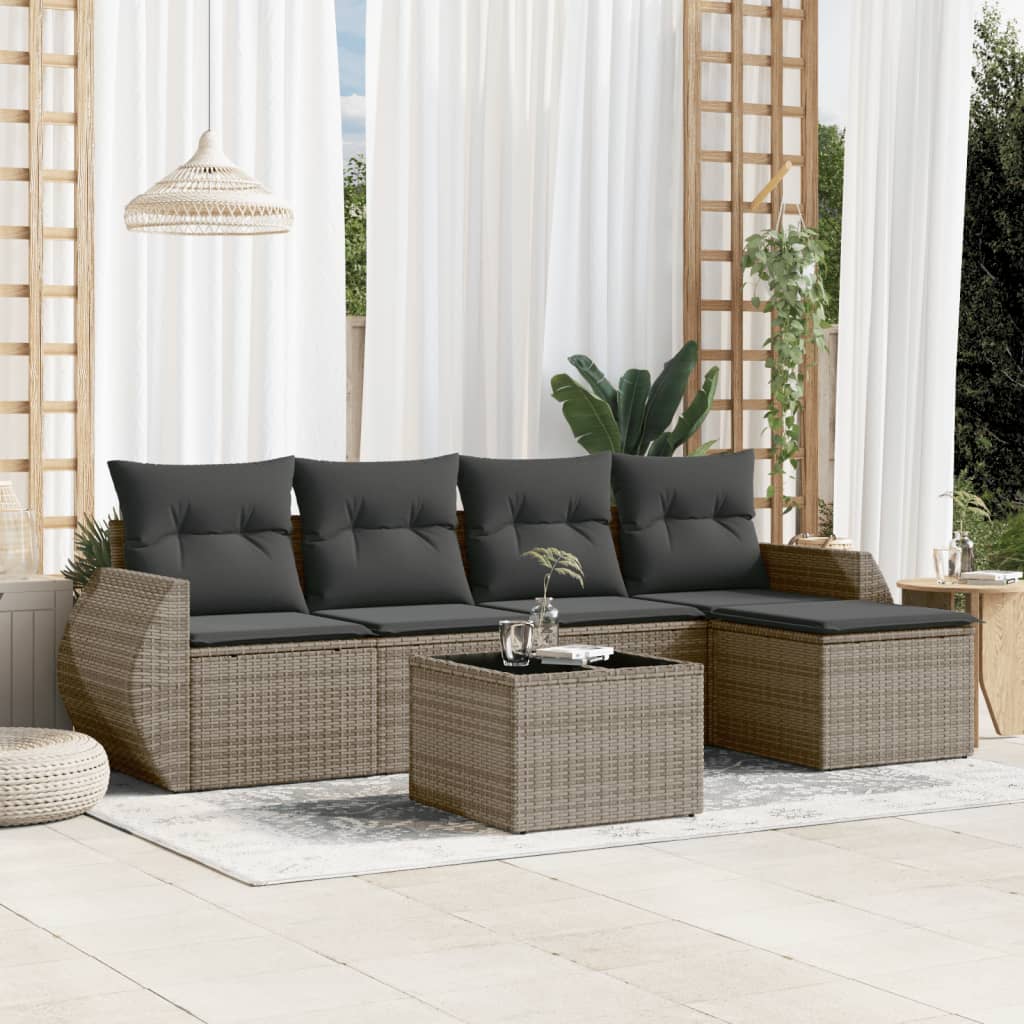 5-tlg. Garten-Sofagarnitur mit Kissen Schwarz Poly Rattan