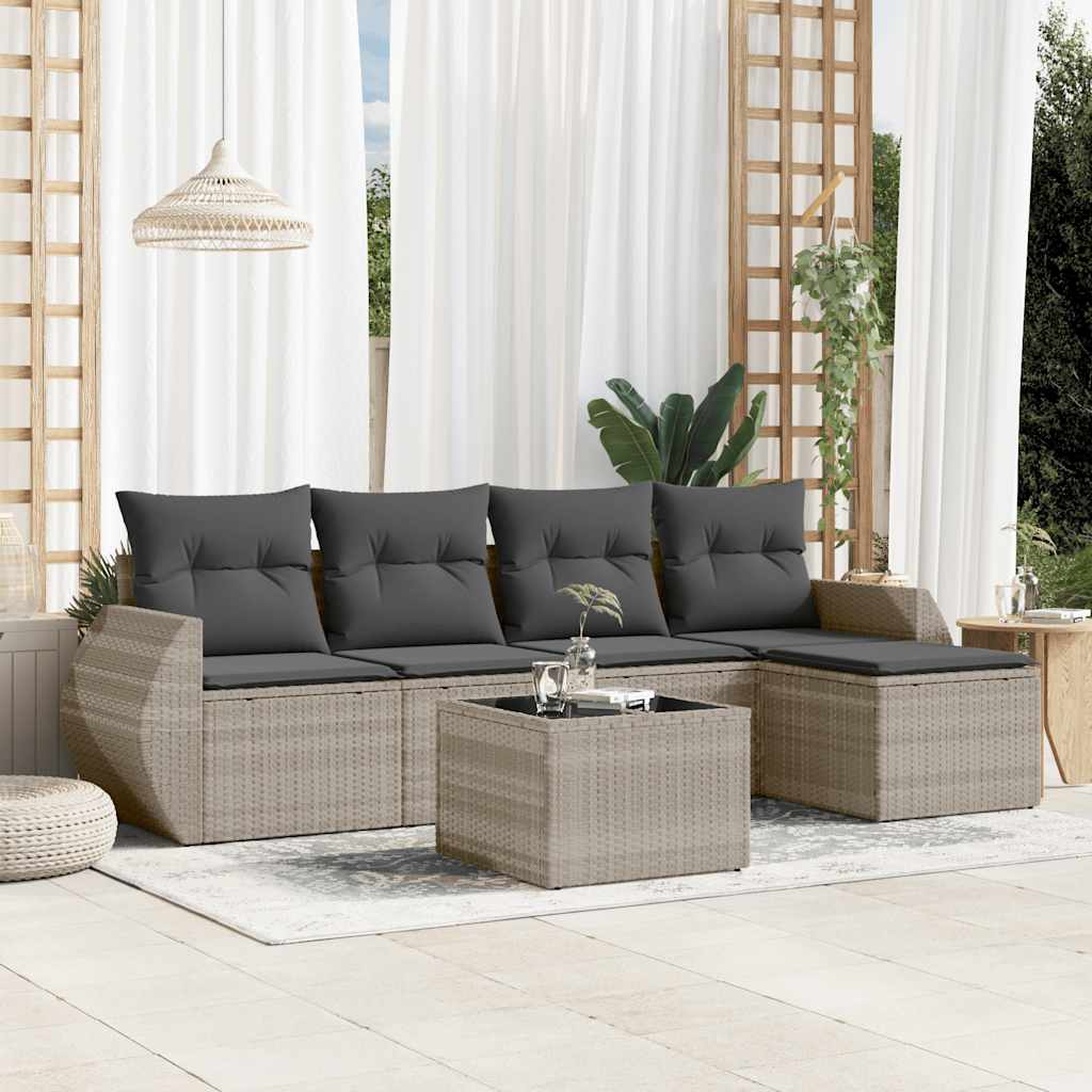 5-tlg. Garten-Sofagarnitur mit Kissen Schwarz Poly Rattan