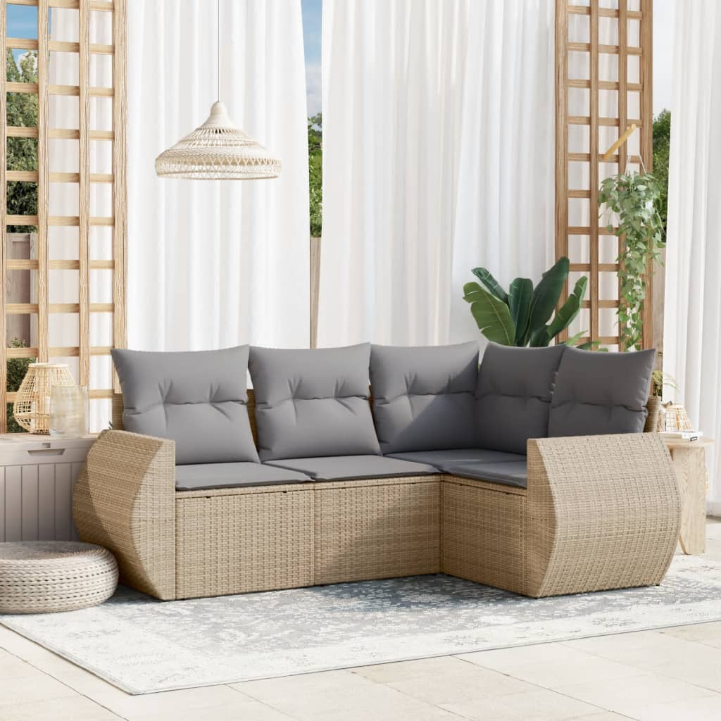 4-tlg. Garten-Sofagarnitur mit Kissen Schwarz Poly Rattan