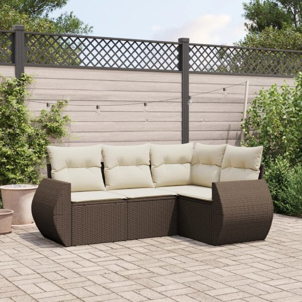 4-tlg. Garten-Sofagarnitur mit Kissen Schwarz Poly Rattan