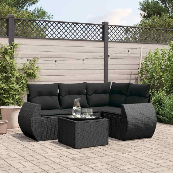 4-tlg. Garten-Sofagarnitur mit Kissen Schwarz Poly Rattan