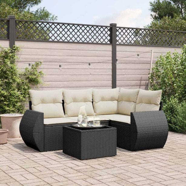 4-tlg. Garten-Sofagarnitur mit Kissen Schwarz Poly Rattan