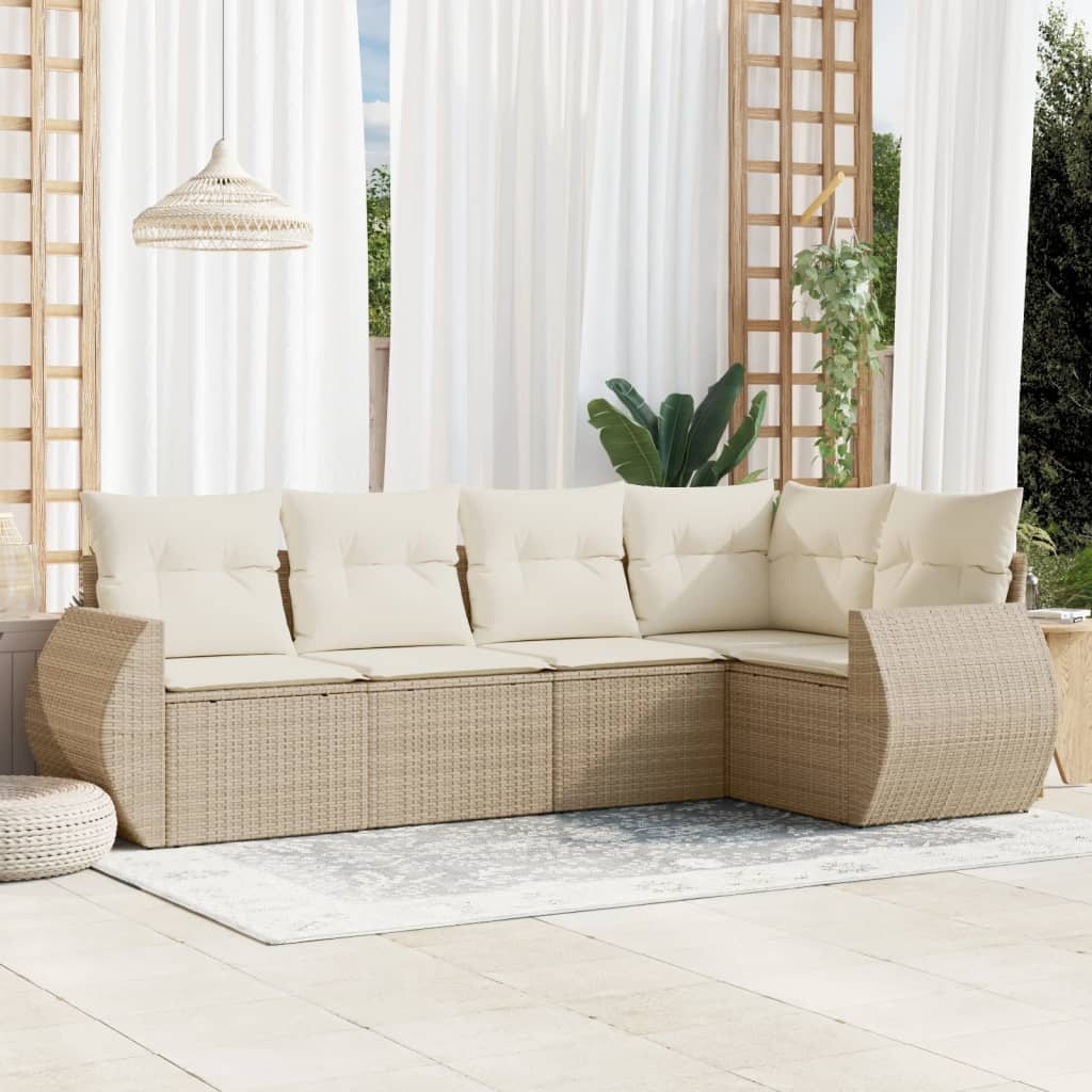 5-tlg. Garten-Sofagarnitur mit Kissen Schwarz Poly Rattan