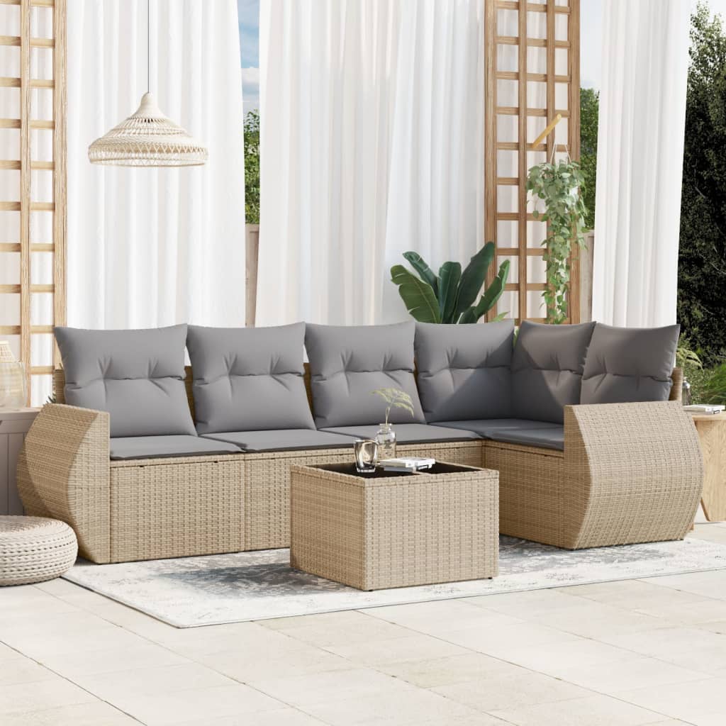 5-tlg. Garten-Sofagarnitur mit Kissen Schwarz Poly Rattan