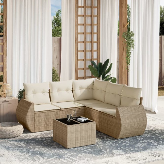 5-tlg. Garten-Sofagarnitur mit Kissen Schwarz Poly Rattan