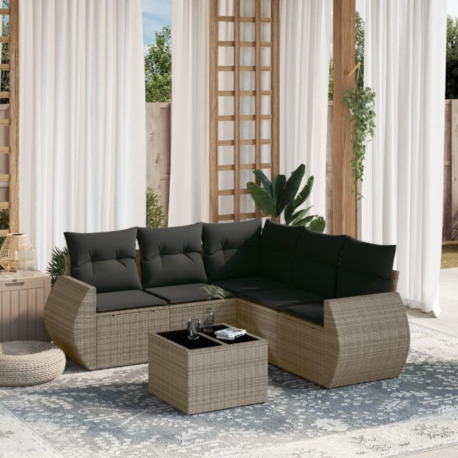 5-tlg. Garten-Sofagarnitur mit Kissen Schwarz Poly Rattan