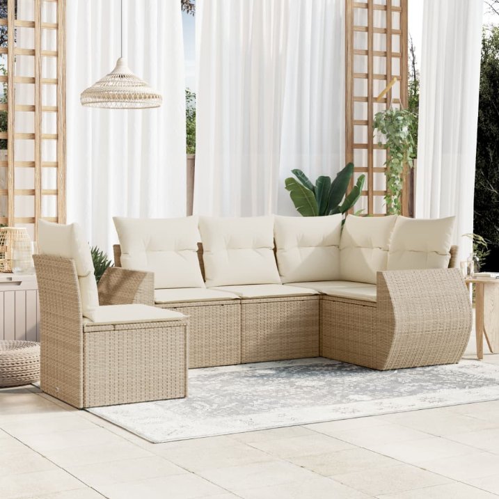 5-tlg. Garten-Sofagarnitur mit Kissen Schwarz Poly Rattan