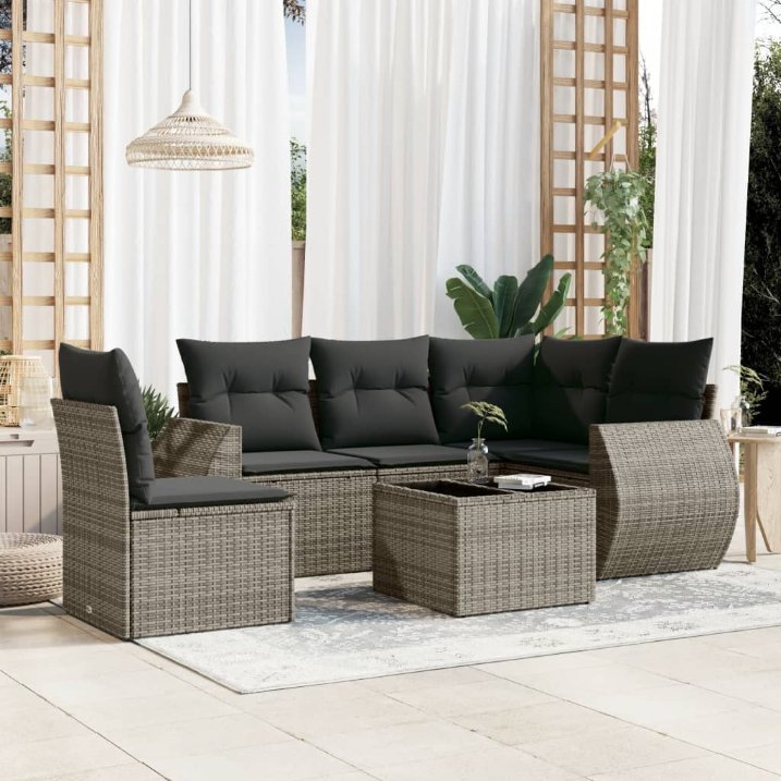 5-tlg. Garten-Sofagarnitur mit Kissen Schwarz Poly Rattan