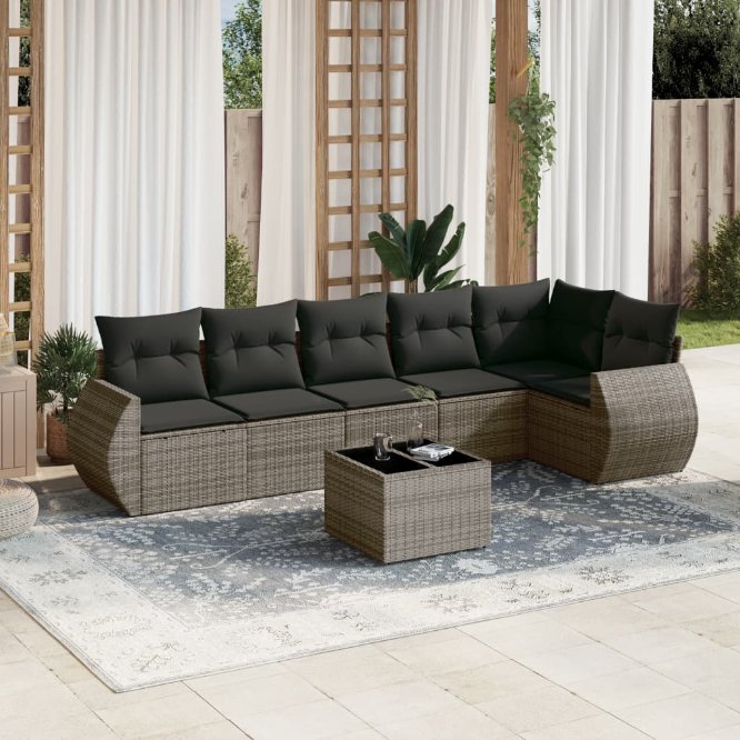 6-tlg. Garten-Sofagarnitur mit Kissen Schwarz Poly Rattan