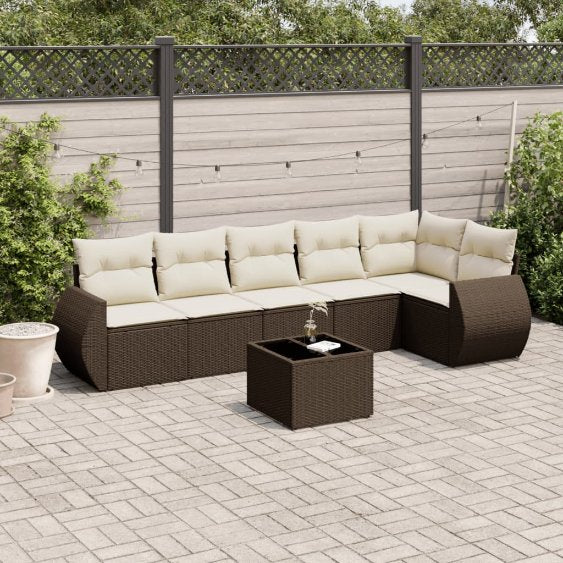 6-tlg. Garten-Sofagarnitur mit Kissen Schwarz Poly Rattan