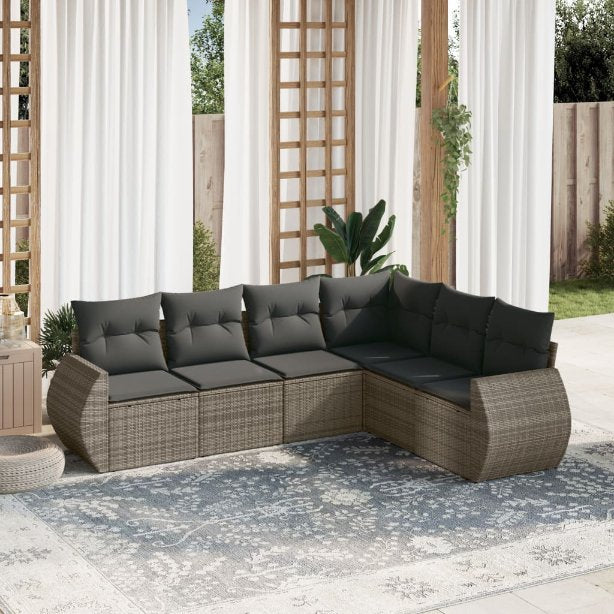6-tlg. Garten-Sofagarnitur mit Kissen Schwarz Poly Rattan
