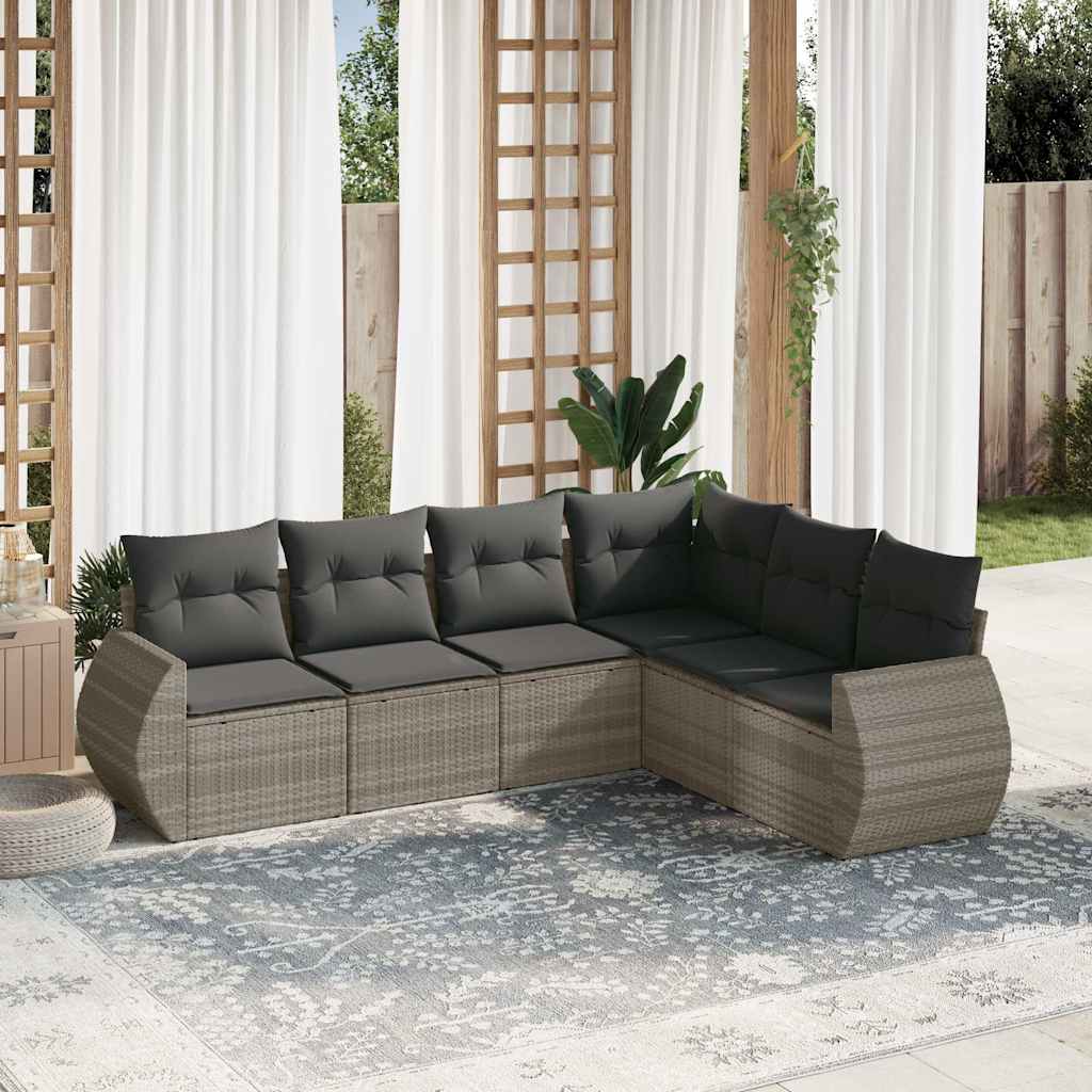 6-tlg. Garten-Sofagarnitur mit Kissen Schwarz Poly Rattan