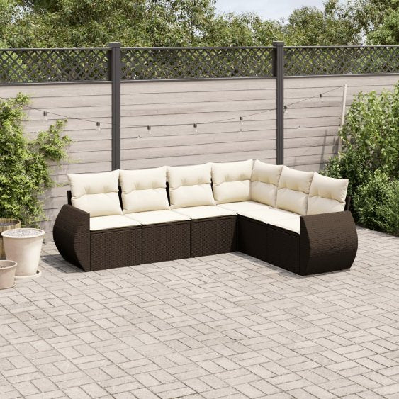 6-tlg. Garten-Sofagarnitur mit Kissen Schwarz Poly Rattan