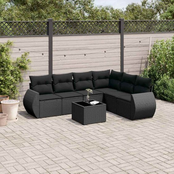 6-tlg. Garten-Sofagarnitur mit Kissen Schwarz Poly Rattan