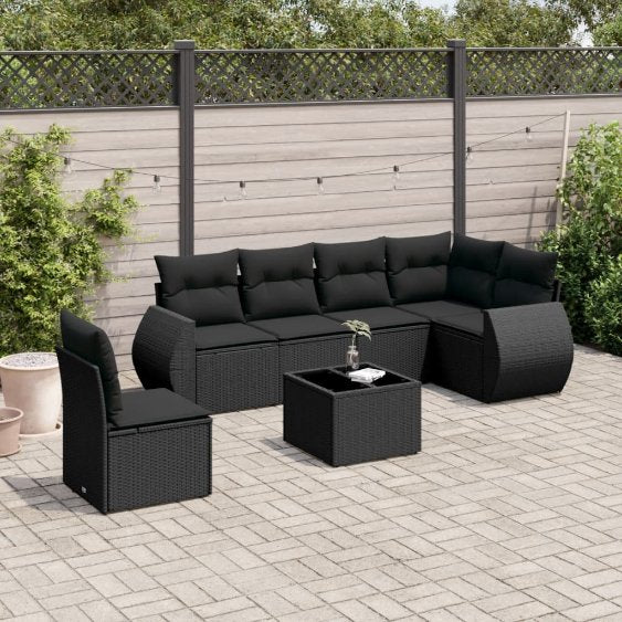 6-tlg. Garten-Sofagarnitur mit Kissen Schwarz Poly Rattan