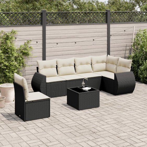 6-tlg. Garten-Sofagarnitur mit Kissen Schwarz Poly Rattan
