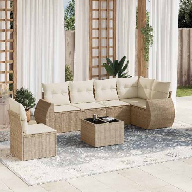 6-tlg. Garten-Sofagarnitur mit Kissen Schwarz Poly Rattan