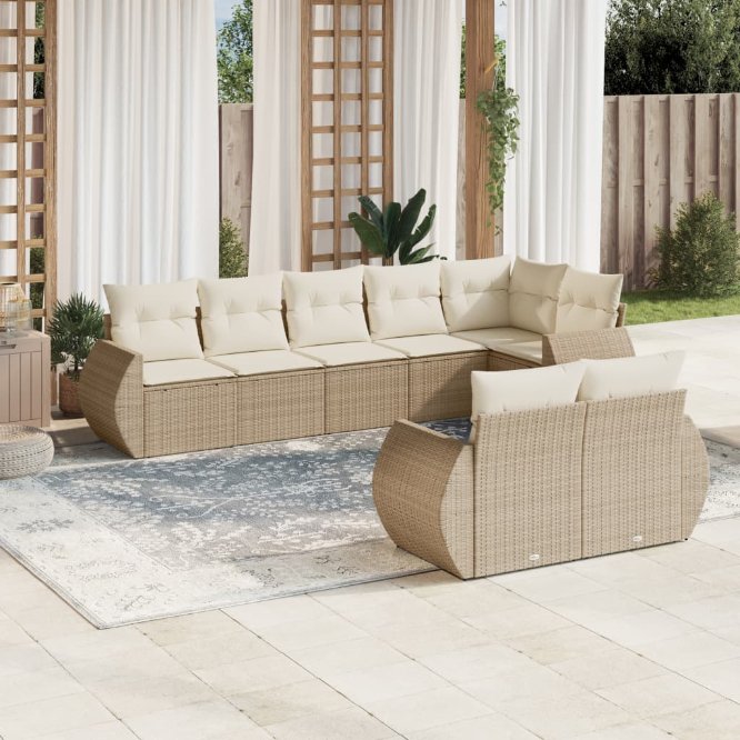 8-tlg. Garten-Sofagarnitur mit Kissen Schwarz Poly Rattan