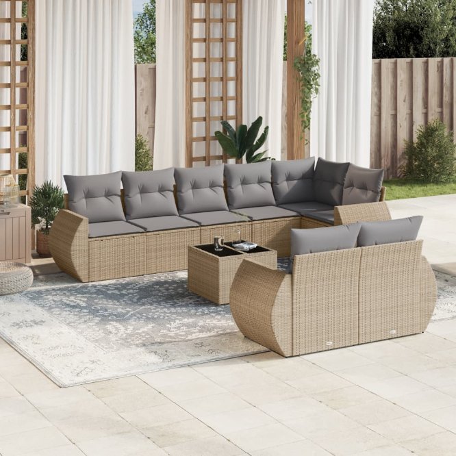 8-tlg. Garten-Sofagarnitur mit Kissen Schwarz Poly Rattan