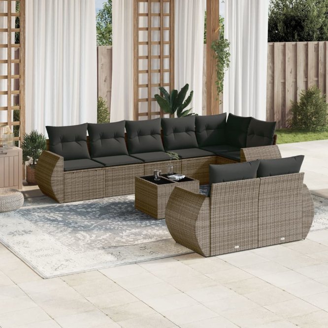 8-tlg. Garten-Sofagarnitur mit Kissen Schwarz Poly Rattan