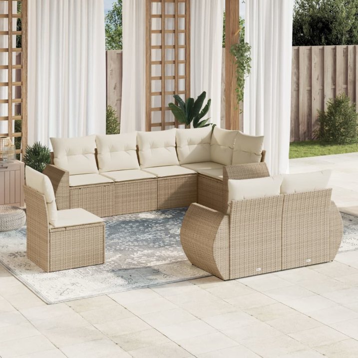 8-tlg. Garten-Sofagarnitur mit Kissen Schwarz Poly Rattan
