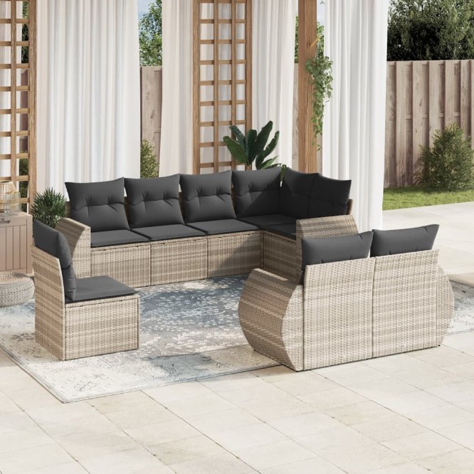 8-tlg. Garten-Sofagarnitur mit Kissen Schwarz Poly Rattan