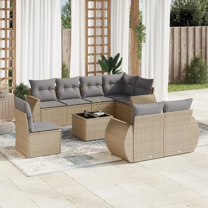 8-tlg. Garten-Sofagarnitur mit Kissen Schwarz Poly Rattan