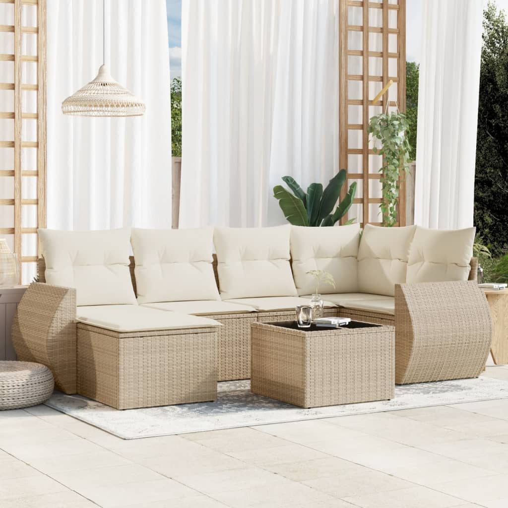 6-tlg. Garten-Sofagarnitur mit Kissen Schwarz Poly Rattan