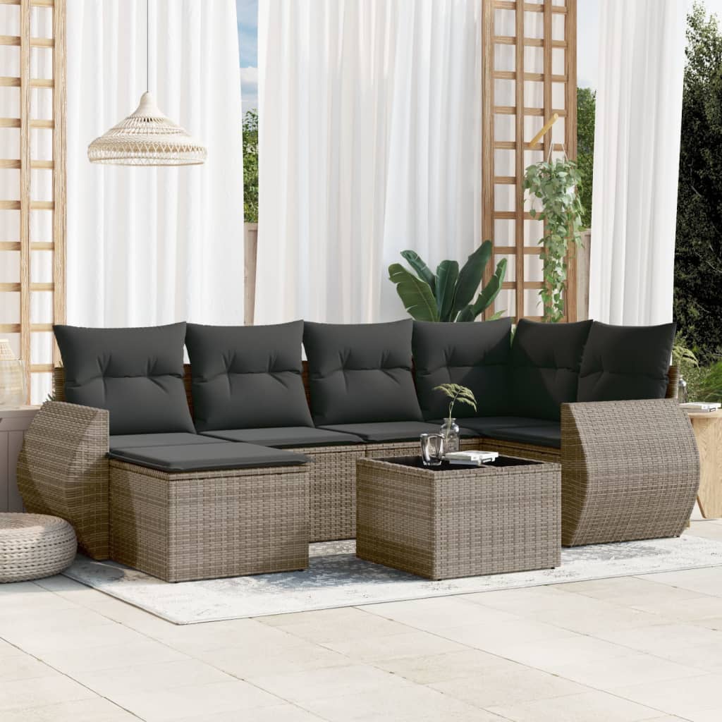 6-tlg. Garten-Sofagarnitur mit Kissen Schwarz Poly Rattan