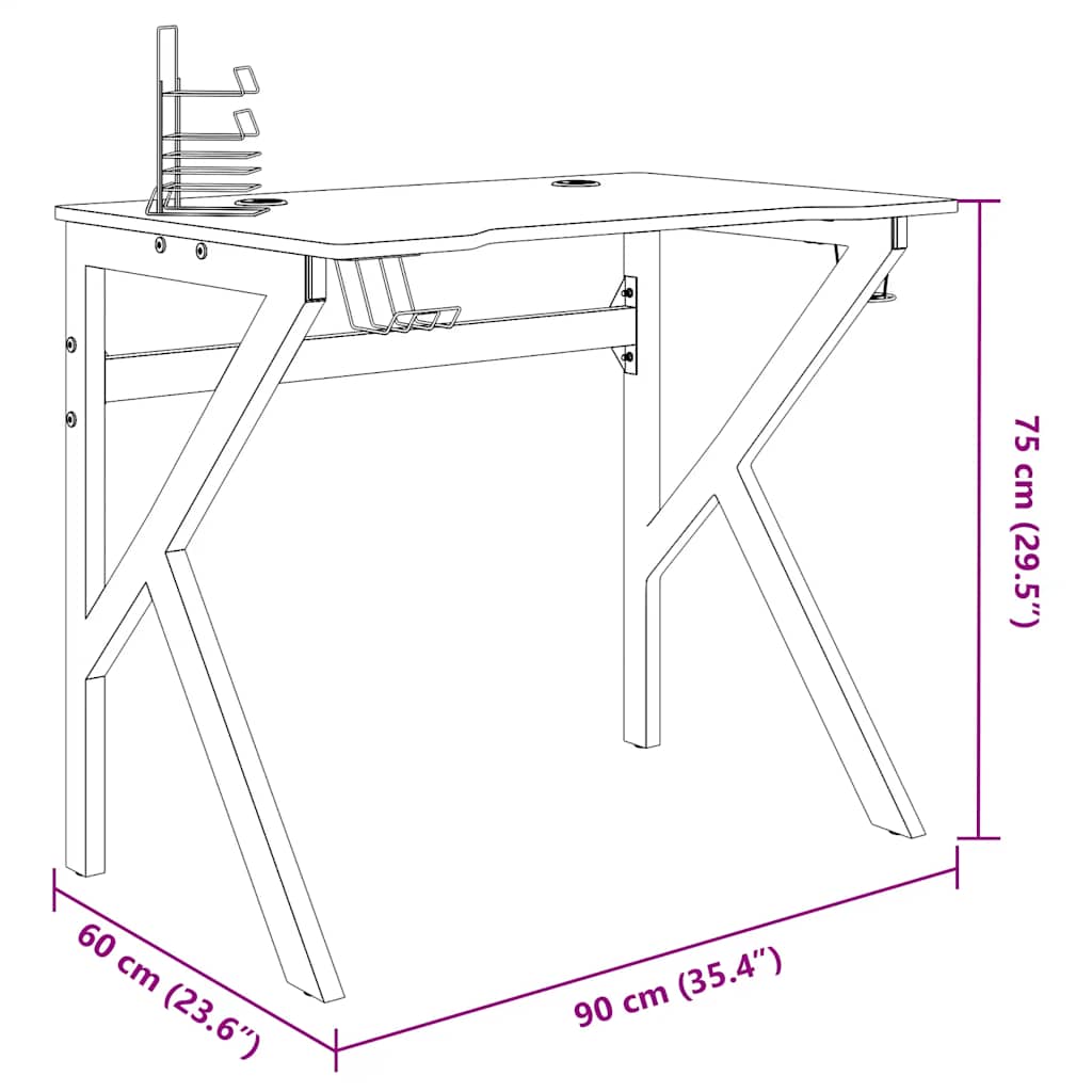 vidaXL Gaming-Schreibtisch mit K-Gestell Schwarz 90x60x75 cm