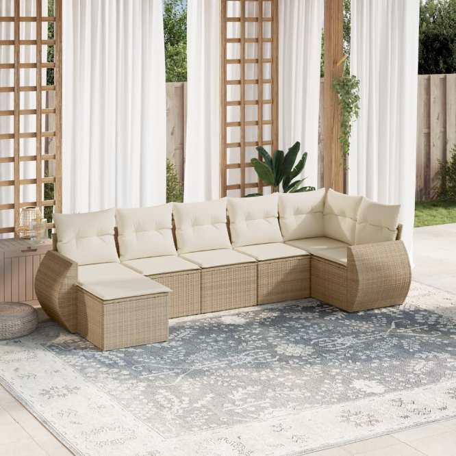 7-tlg. Garten-Sofagarnitur mit Kissen Schwarz Poly Rattan