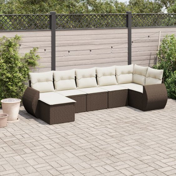 7-tlg. Garten-Sofagarnitur mit Kissen Schwarz Poly Rattan