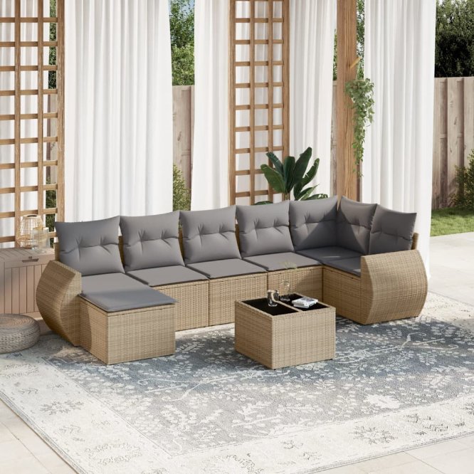 7-tlg. Garten-Sofagarnitur mit Kissen Schwarz Poly Rattan