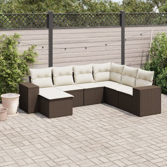 7-tlg. Garten-Sofagarnitur mit Kissen Schwarz Poly Rattan