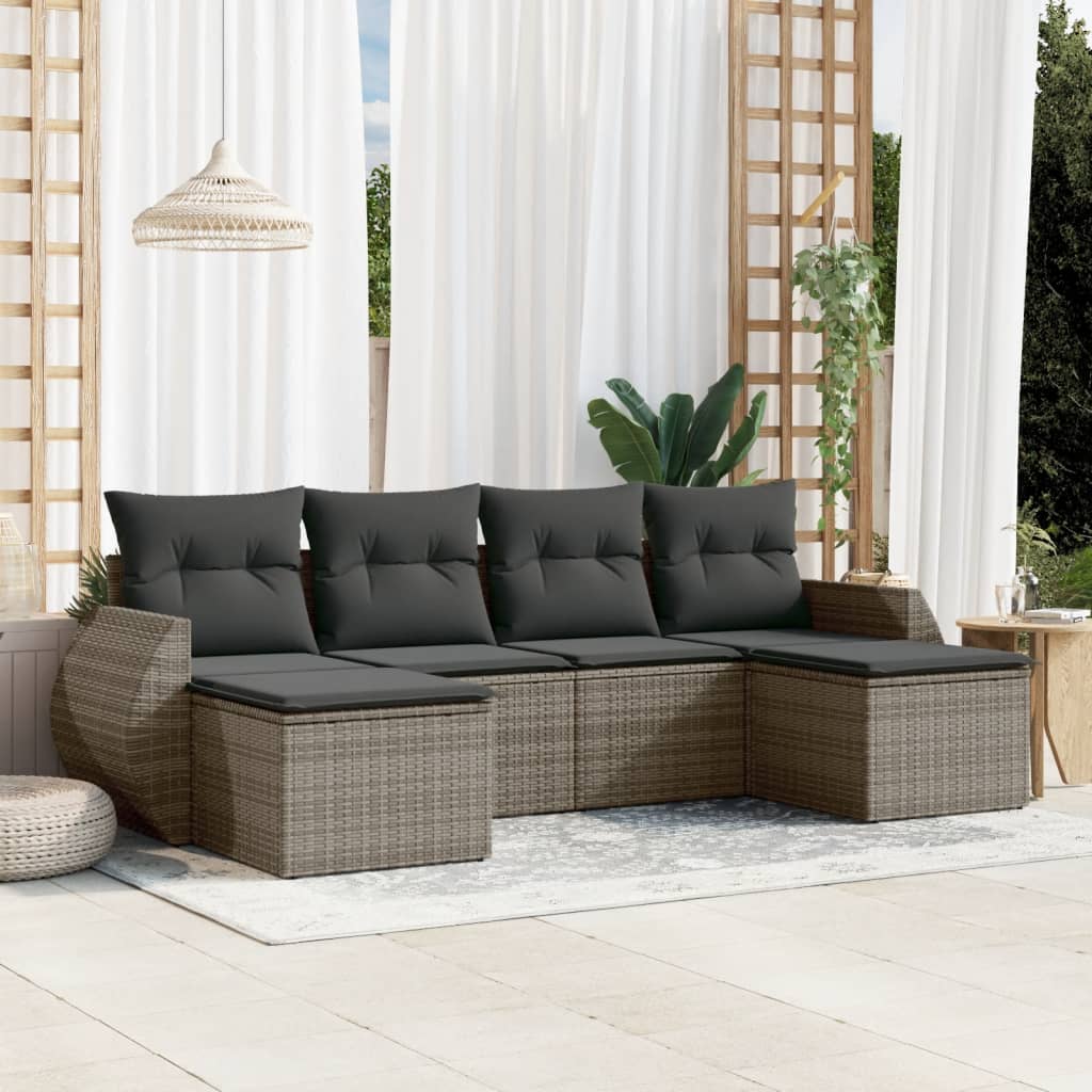 6-tlg. Garten-Sofagarnitur mit Kissen Schwarz Poly Rattan