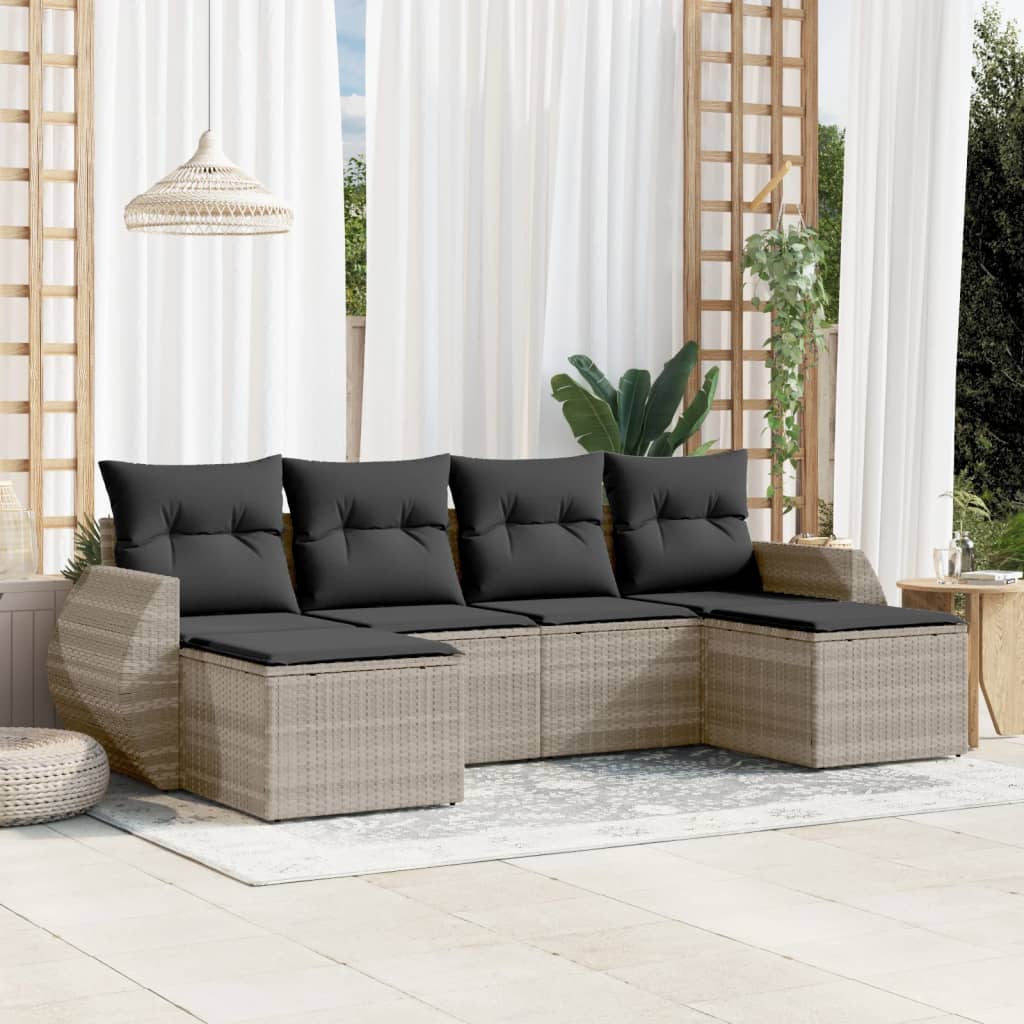6-tlg. Garten-Sofagarnitur mit Kissen Schwarz Poly Rattan